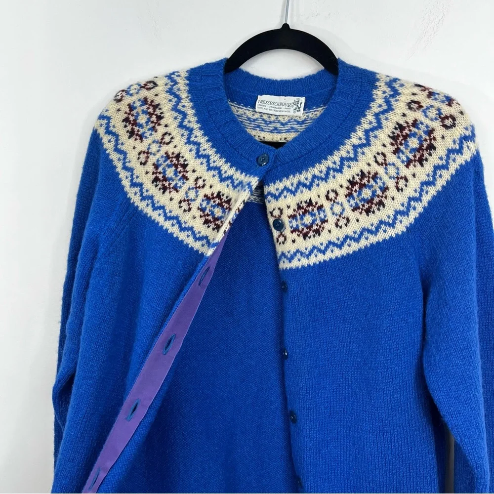 Vintage 70s 80s pure Shetland wool blue fair isle old money cardigan sweater - Picture 9 of 11